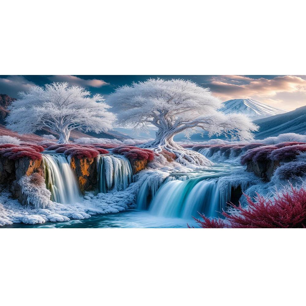 Große Größe Mosaik DIY Voll Diamant Malerei Kits Kunst Winterwald Wasserfall Landschaft Stickerei Kreuzstich Strasssteine