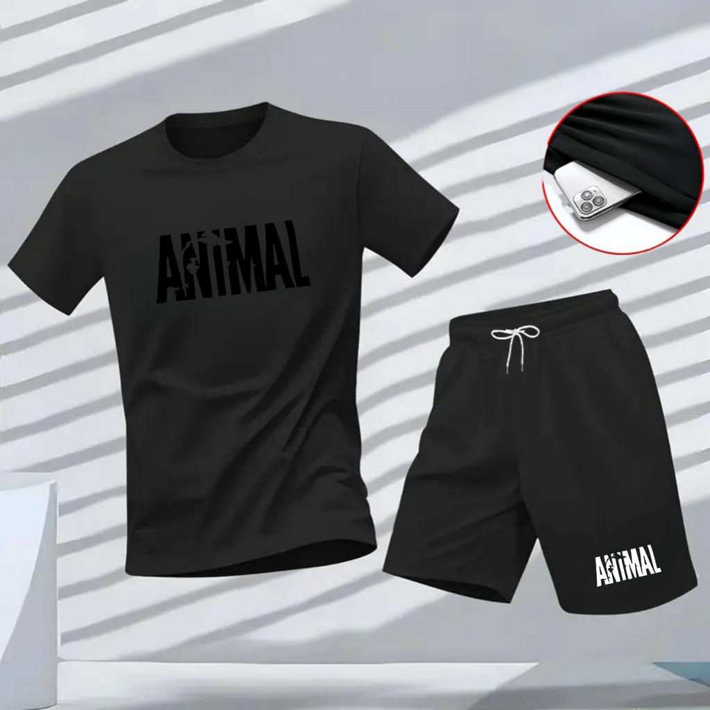 Nuevo conjunto deportivo de verano para hombre, camiseta de manga corta y pantalones cortos de dos piezas, ropa casual transpirable y de secado rápido.