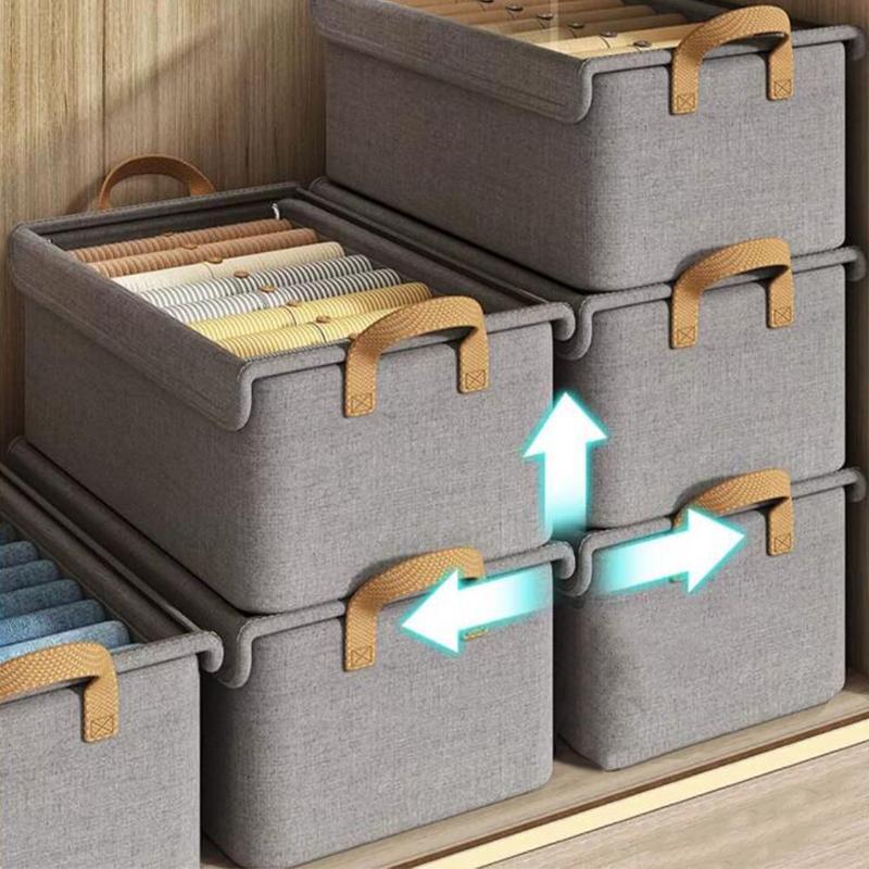 Foldable Fabric Storage Box with Steel Frame & Cover Collapsible Organizer for Underwear Clothes Wardrobe Space-Saving