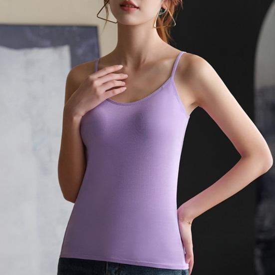 Women's Padded Cami Tank Tops Double Lined Spaghetti Strap Camisole Shirts with Built in Bra Slim Fitted Basic Summer Going Out Top