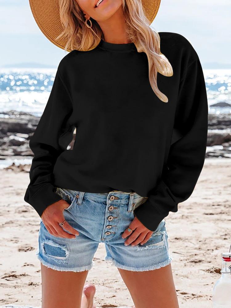 2024 Women's Autumn/Winter Plus Velvet Long Sleeve Hoodie - Loose Fit, Solid Color