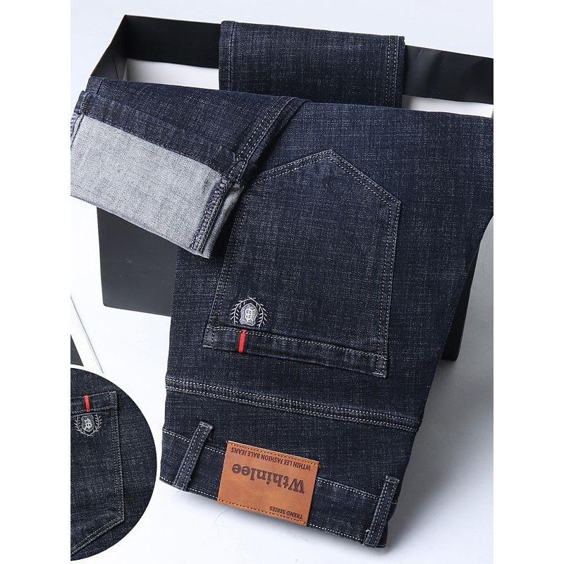 Summer lightweight denim trousers for men Straight-leg relaxed fit stretch business casual trousers