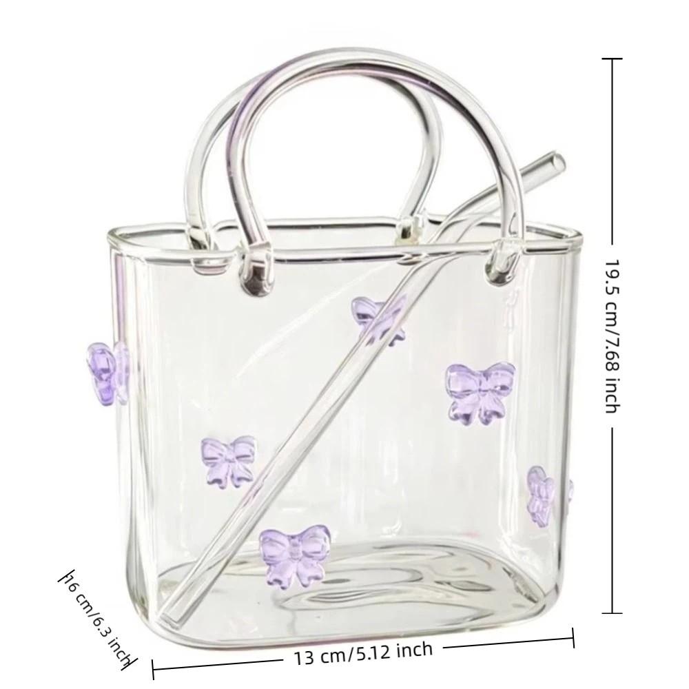 Creative Transparent Handbag Glass Cup Funny Portable Fruit Wine Glass with Straw Mini Fish Tank Bar