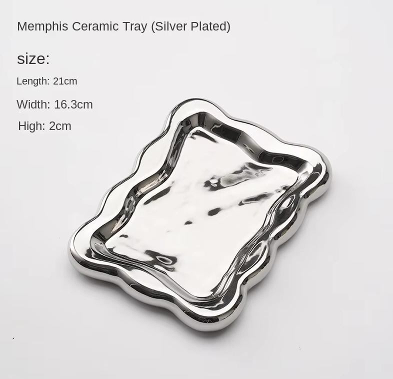Silver Plated Plate Ceramic Dish Irregular Desktop Storage Tray Decorative Kitchen Living Room Jewelry Luxury Decorative Tray