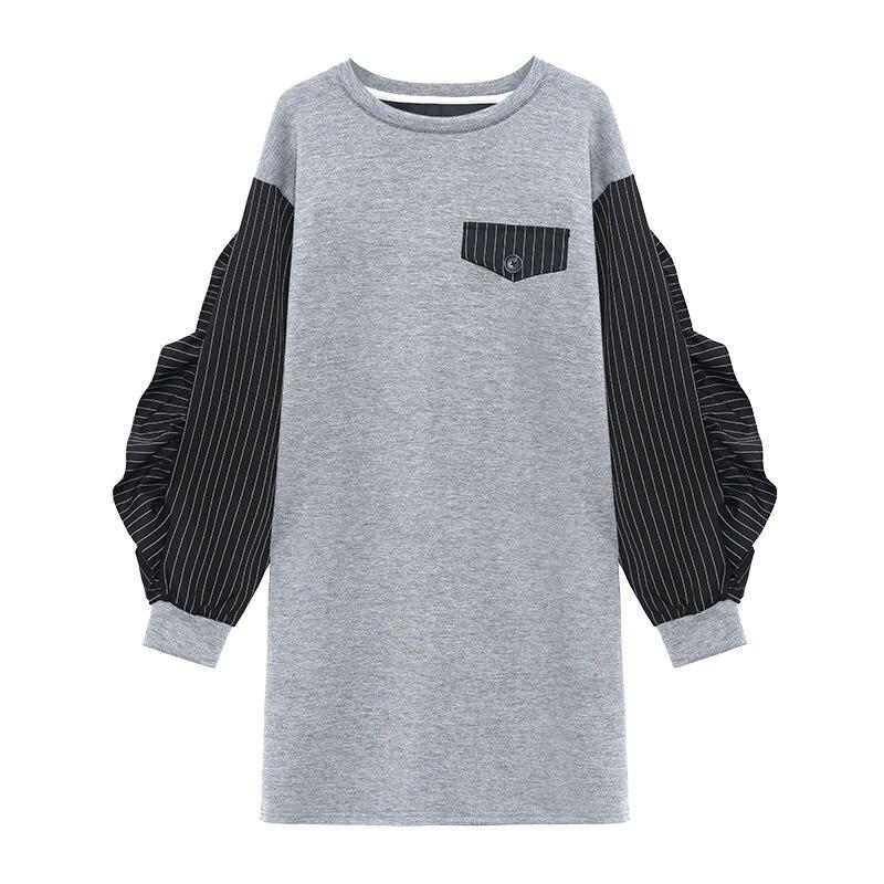 Xitao Codzienna Damska Sukienka Swetrowa Jesień Nowa Koreańska Patchworkowy Wzór w Paski O-Neck Luźna Mini Prostota Moda WMD3617