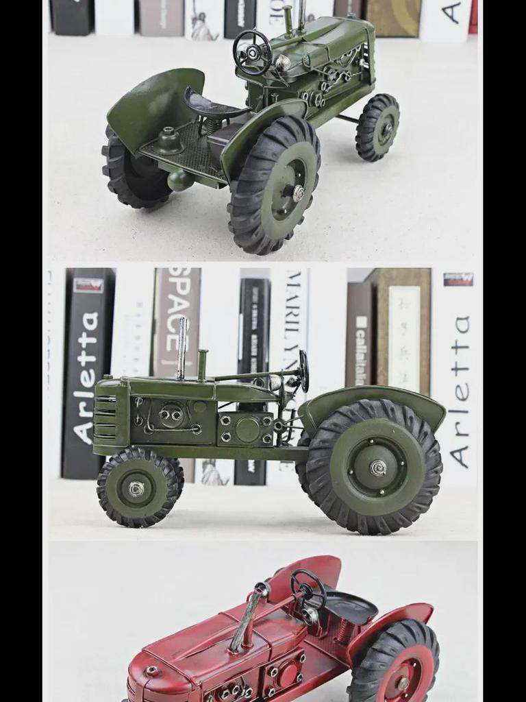 Handmade Vintage Red Iron Tractor Model Crafts