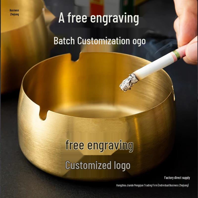 Customized Windproof Stainless Steel Ashtray with Engraved Silk Flower for Bars, Cafes, and Living Rooms