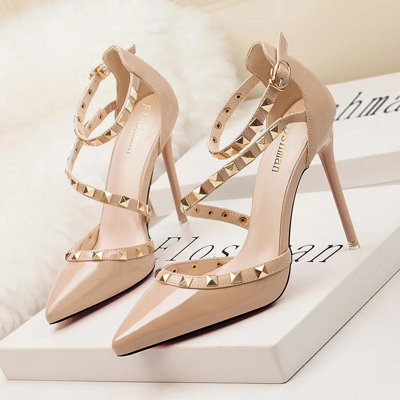 Women's Shoes Sandals Summer Luxury Woman 2025 Trend Ankle Strap Sexy Party Classic Rivets 10cm High Heels Ladies Shoes Women