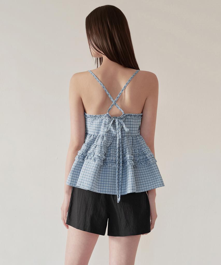 MUSINSA STANDARD WOMAN Women'S Check Frill Sleeveless Top [Blue]