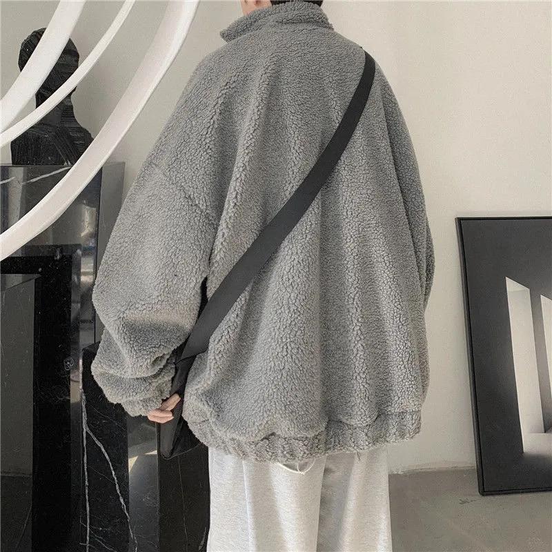 Men's Autumn and Winter Reversible Fleece Jacket Standing Collar Solid Color Warm Jacket