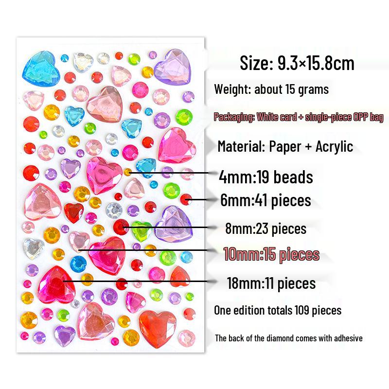 Gem Stickers: Kids' 3D Acrylic Crystal DIY Rhinestone Decorations, Colorful Cross-Border Designs for Girls