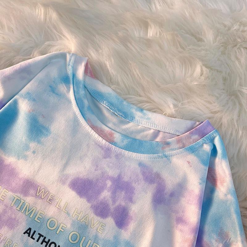 Tie-dyed Gradient Color Loose Short-sleeved T-shirt for Women's Summer New Casual Women's Base Shirt Student Large-size Top for Women
