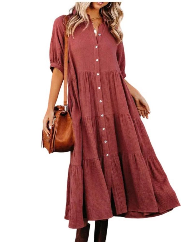 

Весенне-летнее платье-рубашка с длинным рукавом для женщин S красный