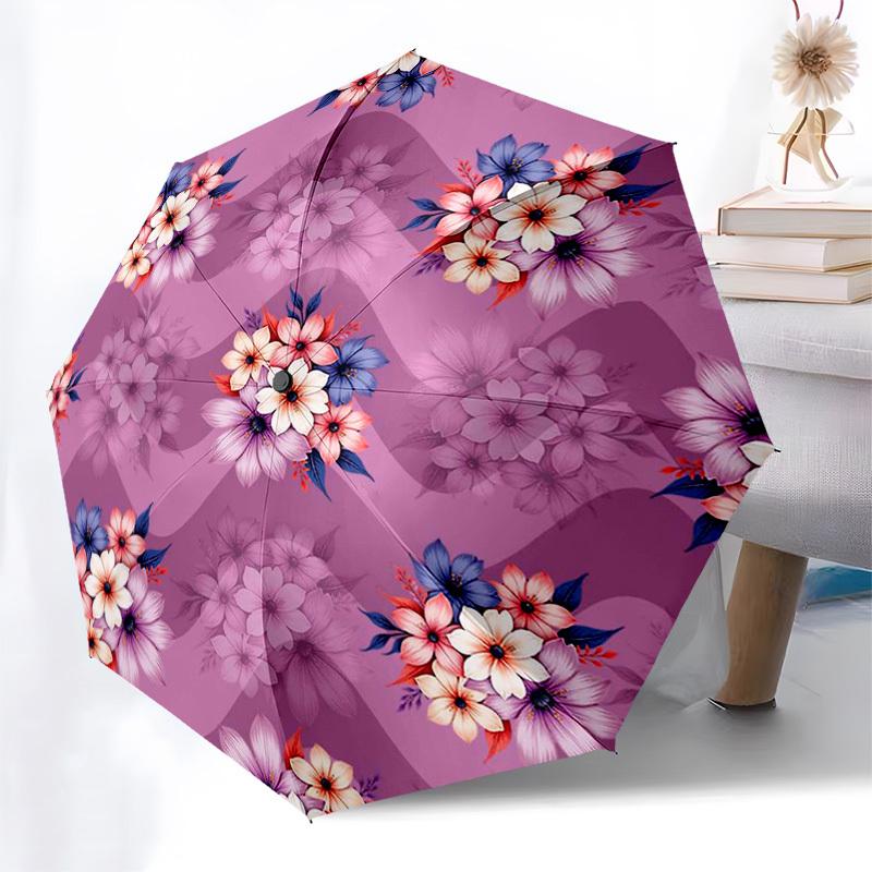 1pc Floral Pattern Design Umbrella with Plastic Handle,Compact & Stylish,Suitable for All Seasons ptys26054