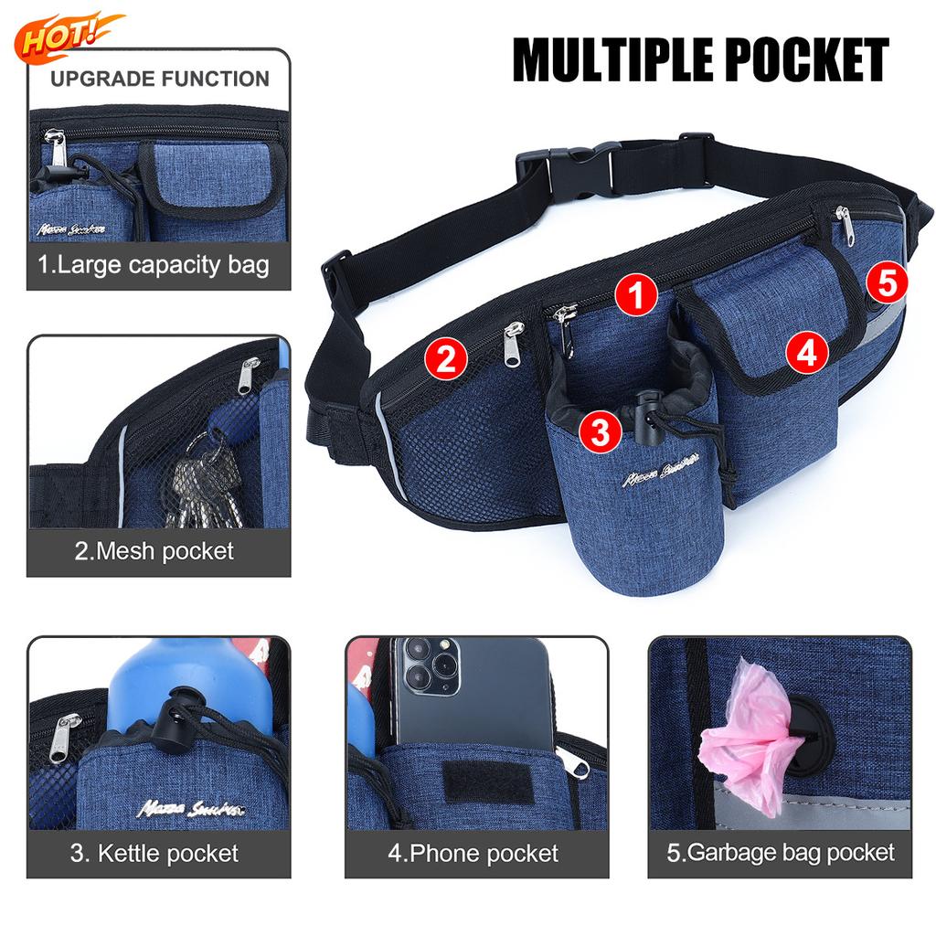 Hot Selling Oxford Zipper Outdoor Leash Multi-Functional Sports Running Fitness Training Dog Walking Pet Waist Bag Fanny Pack