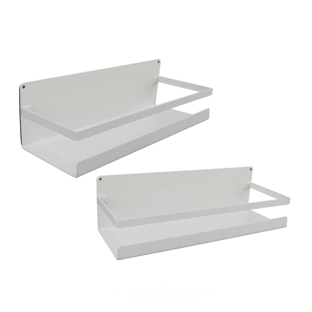 2PCS Wall Mount Storage Shelf with Hooks Magnetic Suction Floating Organizer for Bathroom Washstand White