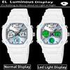 Skmei Unisex Sports Watches with Calendar Analog Digital Display LED Waterproof Three Time Zones 12 24 Hour Alarm Clock Male