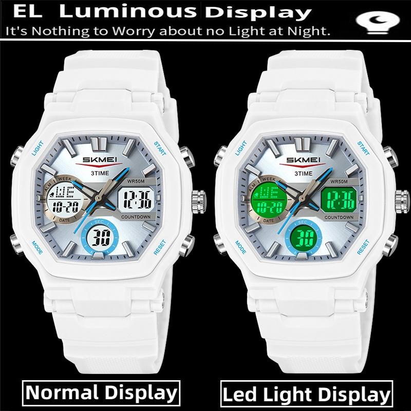 Skmei Unisex Sports Watches with Calendar Analog Digital Display LED Waterproof Three Time Zones 12 24 Hour Alarm Clock Male