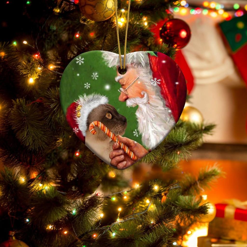 Joyful Acrylic Santa Claus And Cat Decorative Hanging Ornament For Christmas Cheer