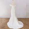 French Off-shoulder Light Wedding Dress, Minimalist Forest Style Welcome Gown, White Slim-fit Satin Mermaid Gown