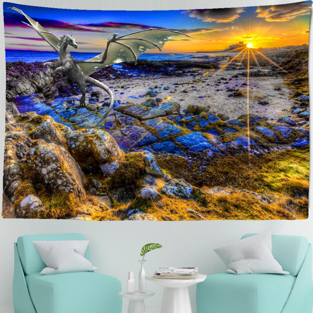 

Летающий Дракон Сказочный Замок Гобелен Настенный Богемный Картина Маслом Хиппи Ковер Детская Комната Общежитие Семейный Декор 230x180cm