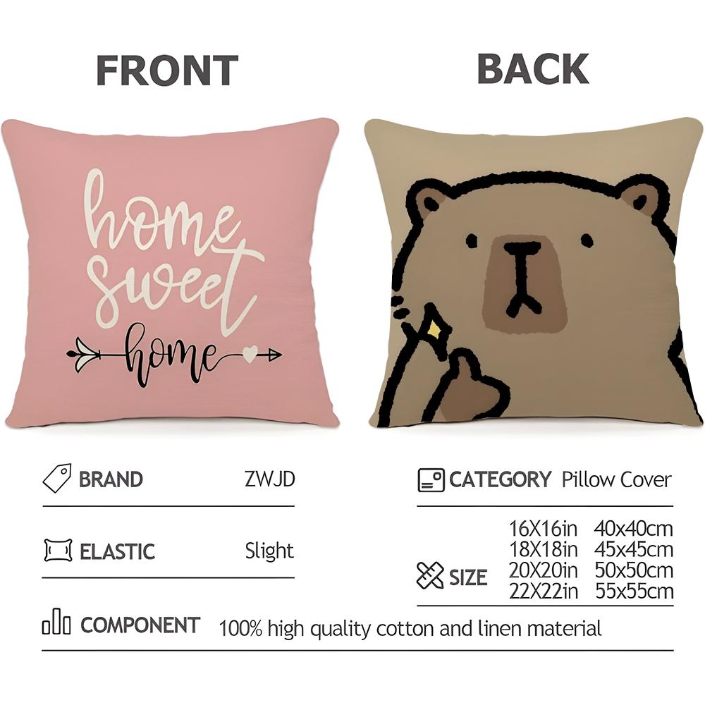 Cute Animal Cartoon Companion Capybara Cushion Cover Household Decoration Linen Sofa Cushion Cover: Skin-Friendly & Breathable W