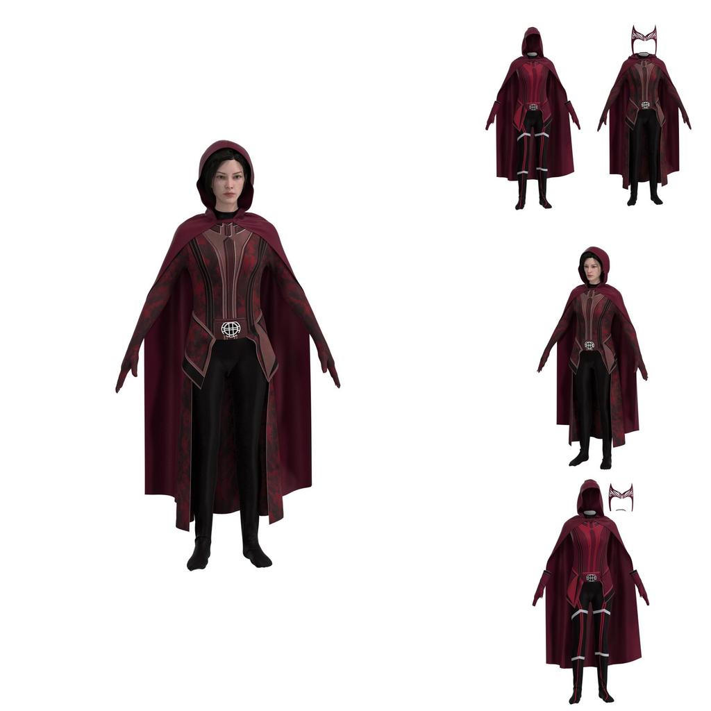 Wunderbares Scarlet Witch Rollenspielkostüm für erwachsene Kinder Jumpsuit Kopfschmuck und Umhang enthalten