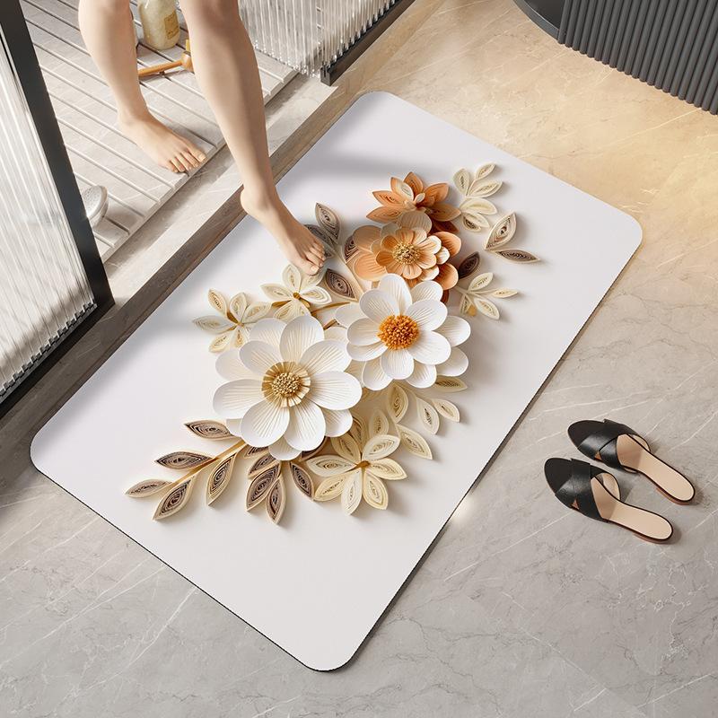 3D Floral Bathroom Floor Mat Household Floor Mat Absorbent Quick Drying Anti Slip Mat
