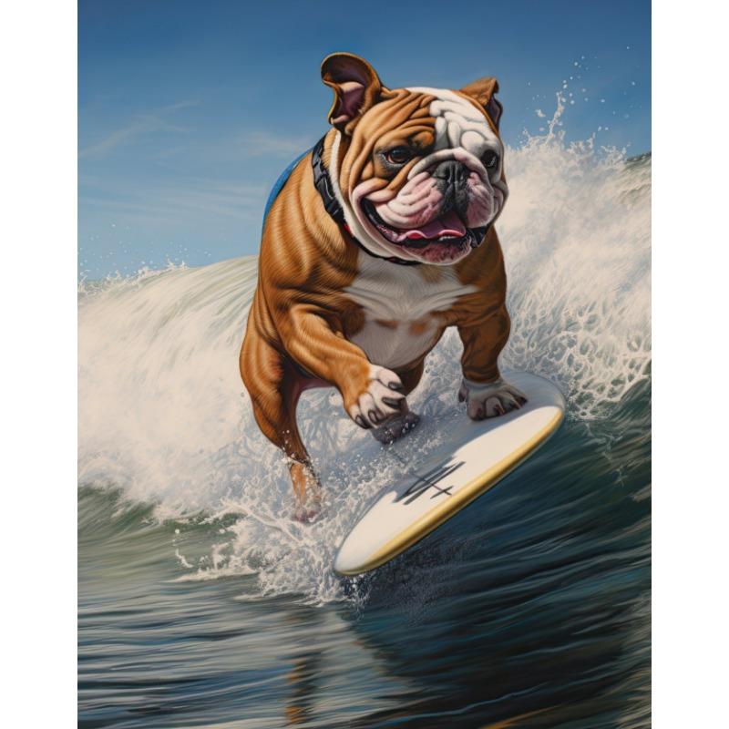 Funny British Bulldog Poster Skateboarding Boxing Reading Newspaper Chef Baking Canvas Painting Wall Art Picture Home room Decor
