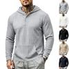 Men Vertical Striped Textured Henley Button Hoodie Kangaroo Pocket Long Sleeve Casual Pullover Top