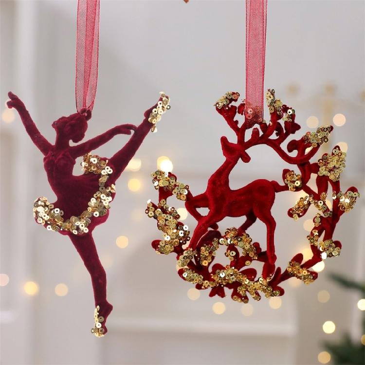 Pailletten Samtiges Reh/Schmetterling/Schneeflocke/Kranz Hängeornament für Kaminsimse Treppenhaus Fenster Weihnachtsbaumdekoration