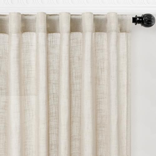 Homaxy Linen Semi Sheer Curtain 2 Panels Light Filtering Drapes with Rod Pocket Back Tab for Living Room Bedroom Farmhouse Decor
