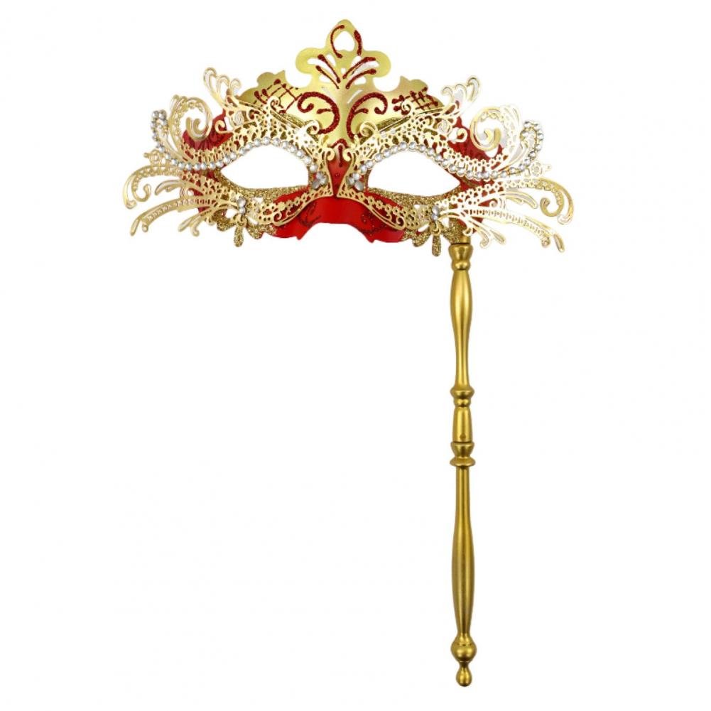 Fancy Dress Party Eyewear Mask Metal Handheld Stick Half Face Venetian Masque Rhinestones Women Mask Prom Ball Masquerade