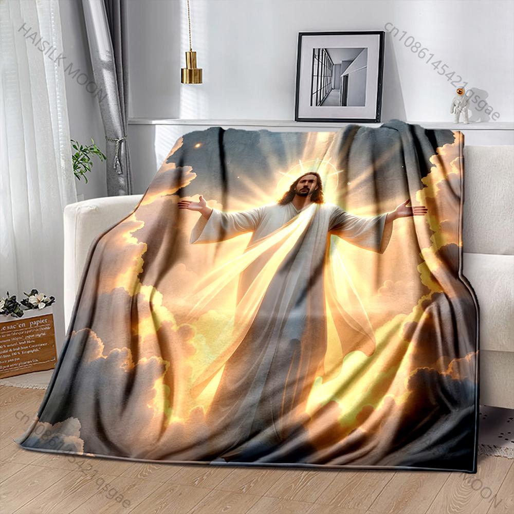 Jesus mit Drei Goldenen Lichtern in den Wolken Druckdecke Warm Weich Flauschig Kinder Erwachsene Sofa Bett Überwurf Decke Reise Camping Wohnmobil