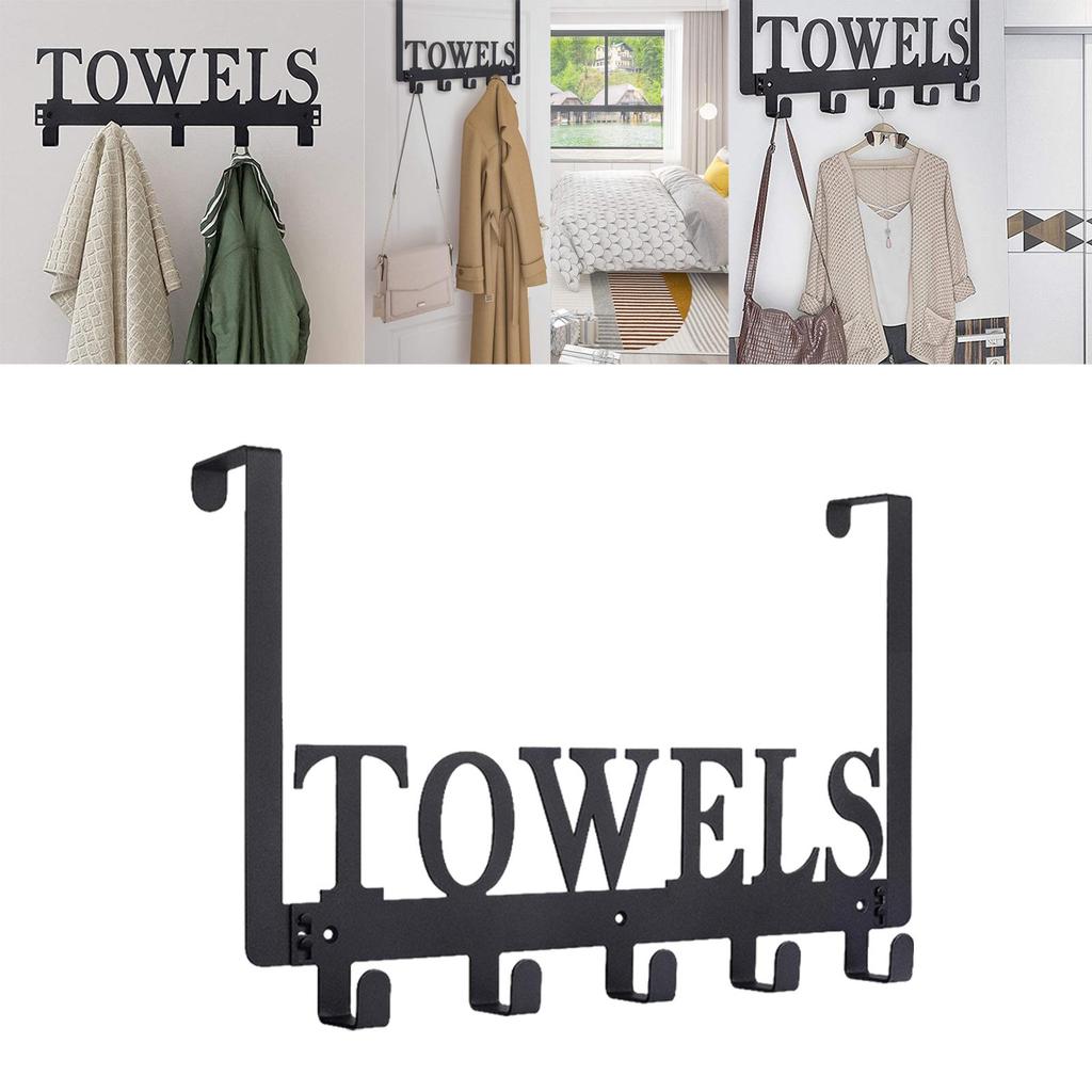 Towel Rack, Holder Bathroom Organizer with 5 Hooks, Door Hooks , Wall Mount, for