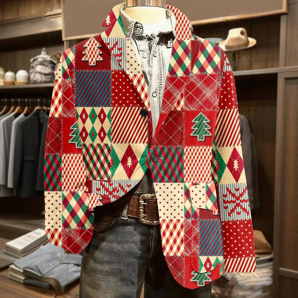 Men's Ugly Christmas Corduroy Warm Pocket Suit Jacket Cardigan Men's Casual Suit