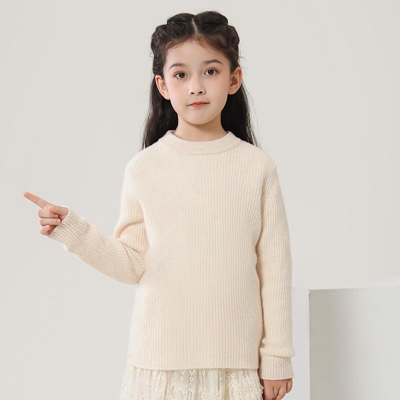 100% Wool Striped Round Neck Kids’ Thermal Sweater - Medium to Large, Unisex, Autumn/Winter