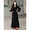 Elegant Floral Long Sleeve Plus Size Dress with Tie-Up Waist