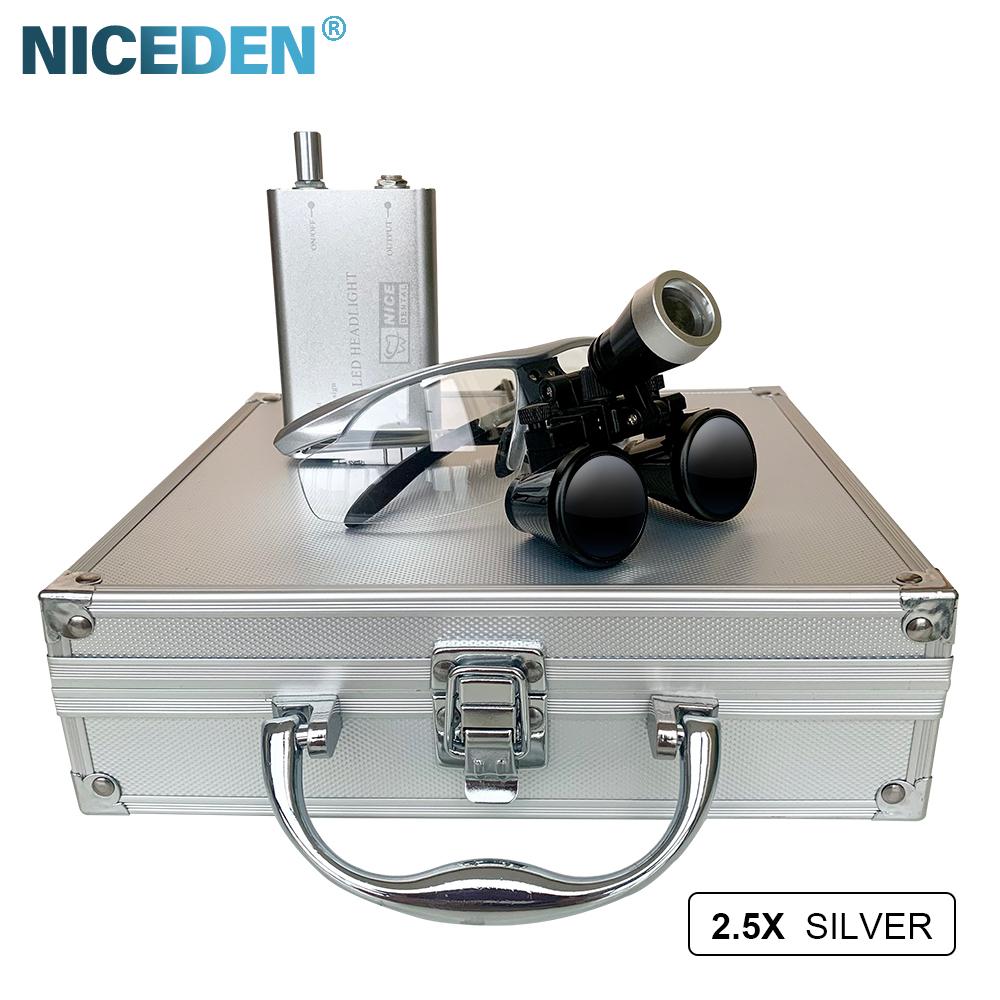 Niceden 2,5X 3,5X LED Dental Lupe Ultraleichte Binokulare Vergrößerungsbrille Zahnarzt Chirurgische Dentalbrille für Dentalchirurgie Winkel
