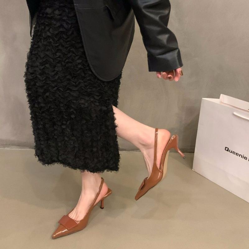 Pure Black High Heels Sexy Breathable Sandals for Ladies Professional Banquet Shoes Fashionable Comfortable French Pointed Shoes