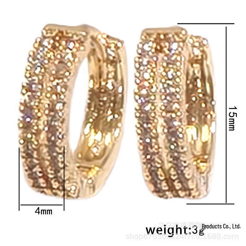 Copper Gold-Plated Geometric Zirconia Ear Clip Earrings for Women - Light Luxury, High-End Feel, Autumn/Winter Accessory Copper