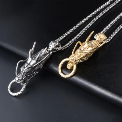 Stainless Steel Dragon Necklace New Punk Retro Jewelry Dragon Pendant Necklace For Man Gift