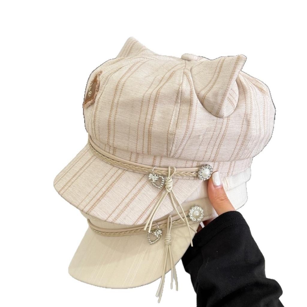New Cute Cat Ear Love Octagonal Hat Children Early Autumn Sweet Versatile Face Little Beret Newsboy Hat