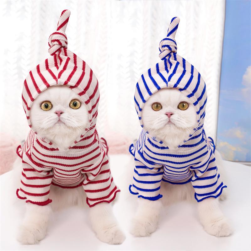 Pet Autumn and Winter Clothing Striped Hat Cat Bigfoot Dog Cat Clothing Teddy Bigbear Dog Supplies