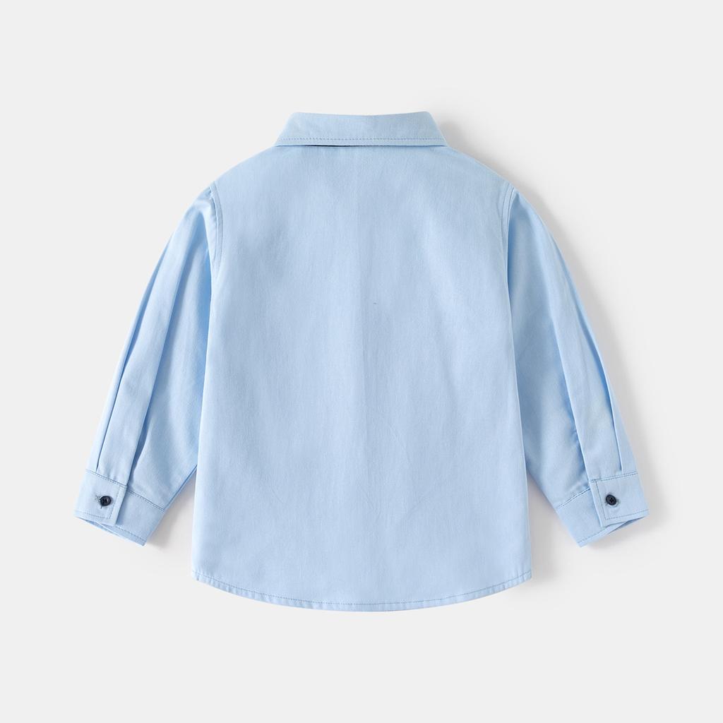 Boys Long Sleeve Shirt School Style Button Down Collared Top Loose Fit Fashion Casual Clothing for Toddler and Kids