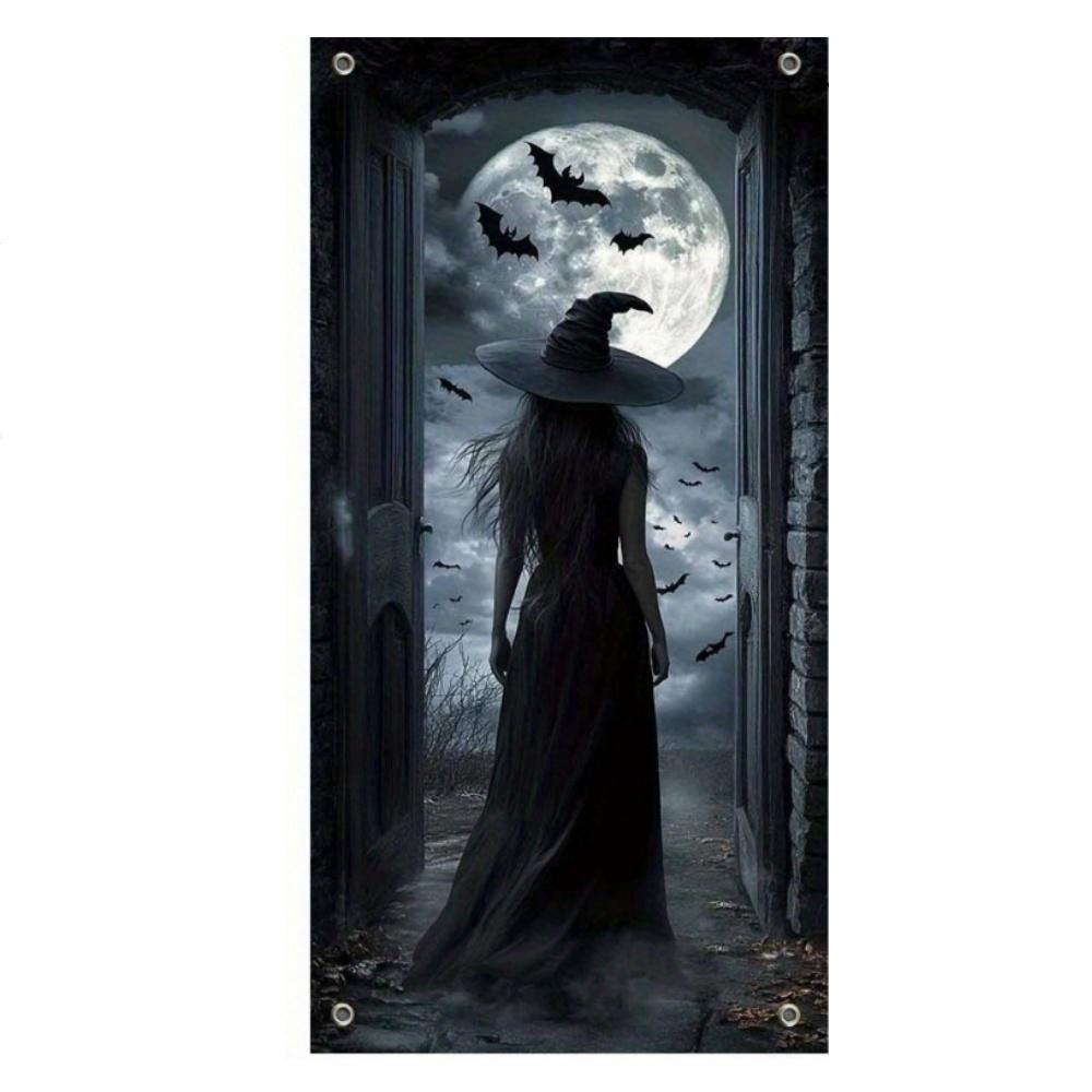 Halloween Horror Door Banner Long Haired Skeleton Ghost Haunted House Entrance Decor Spooky Theme Party Courtyard Ornament