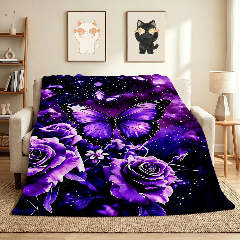 Purple Butterfly Flannel Blanket Throw Blanket Soft Warm Sofa Bed Camping Home Decor Unique Christmas Gift C926409