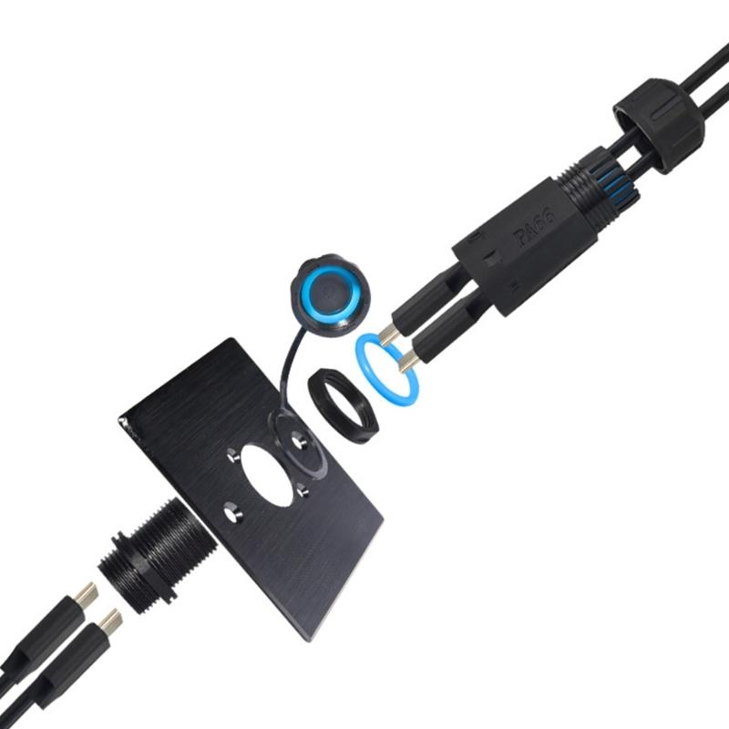 Durability Plastic Ip68 Waterproof USB C Connectors Double USB C Port Charging Cable Outdoor Equipment Type c Connectors