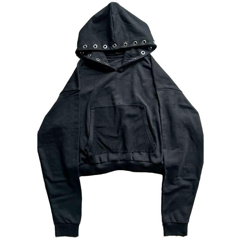 Retro Amerikanischer Brief Gestickter Pelzkragen Kapuzen-Strickjacken-Sweatshirt S black