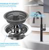 3 in 1 Kitchen Sink Drain Strainer Stainless Steel Pop Up Sink Stopper Kitchen Sink Stopper Drain Plug with Anti-Clogging Basket